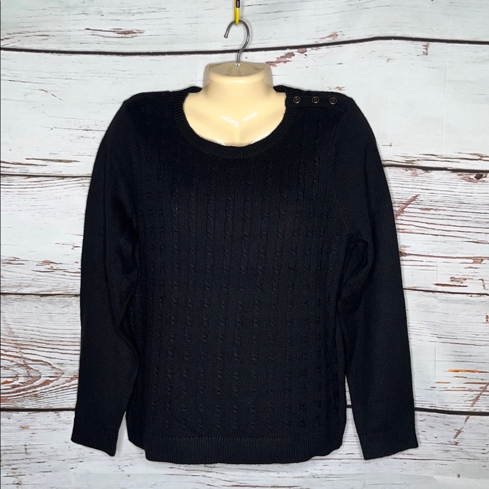 Talbots Petite NWT Size XLp Black Button Shoulder Cableknit Sweater Top